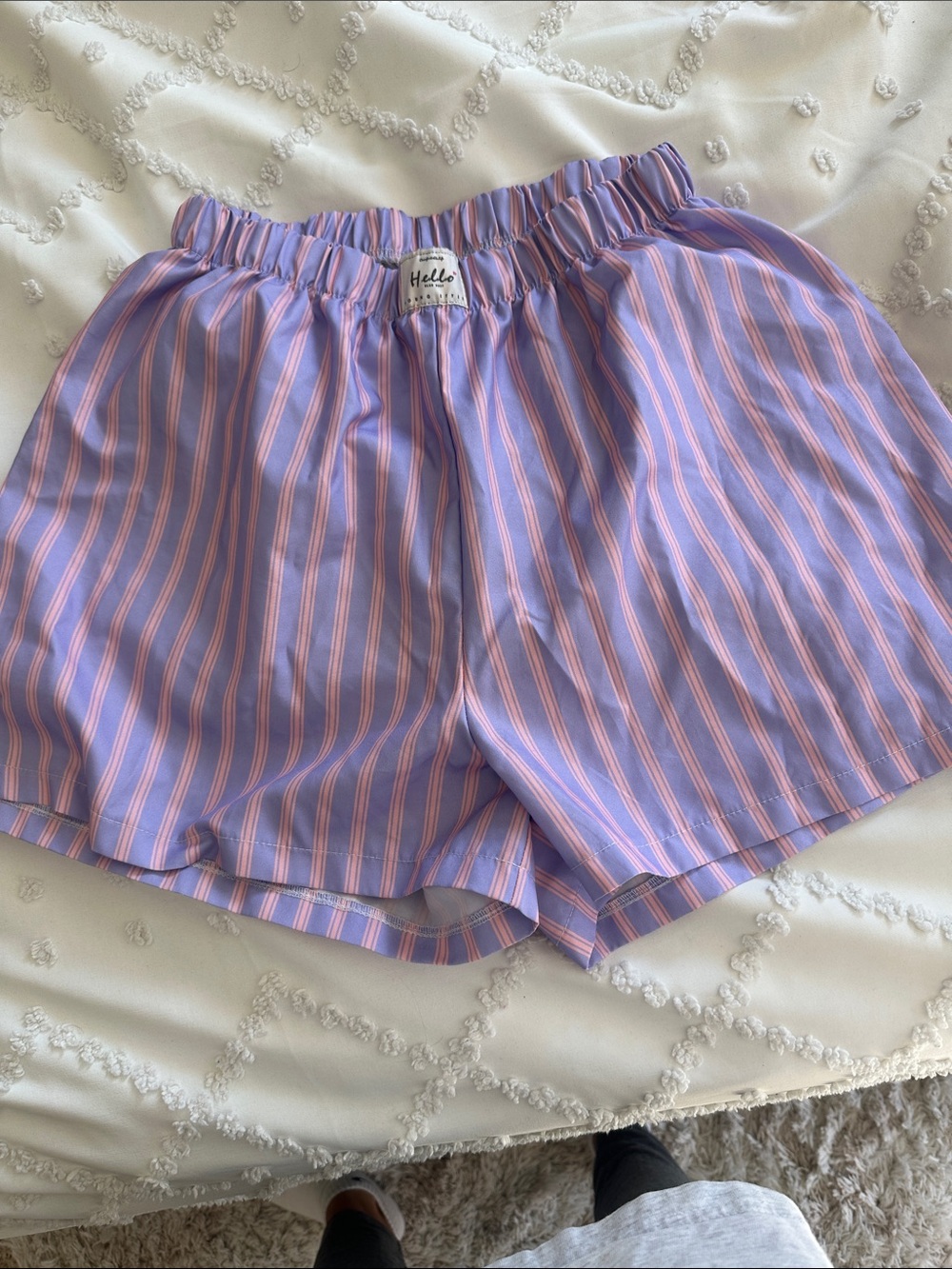 Hello Weekend Lavender & Pink Stripe Athletic Shorts